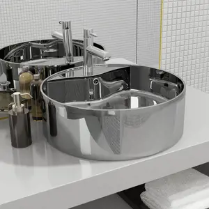 vidaXL Lavabo avec trop-plein 46,5 x 15,5 cm Céramique Argenté pas cher