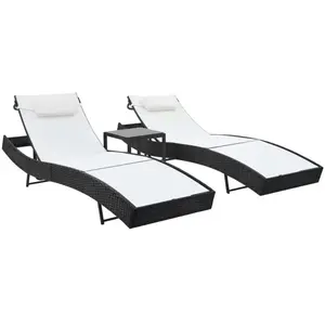 vidaXL Chaises longues 2 pcs et table Résine tressée et textilène Noir