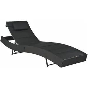 vidaXL Chaise longue Résine tressée et textilène Noir pas cher