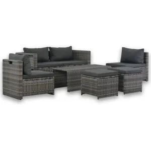 vidaXL Salon de jardin 6 pcs avec coussins Résine tressée Gris pas cher