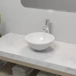 Comparateur de prix : vidaXL Lavabo de salle de bain avec mitigeur Céramique Rond Blanc