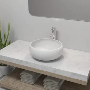 Comparateur de prix : vidaXL Lavabo de salle de bain avec mitigeur Céramique Rond Blanc