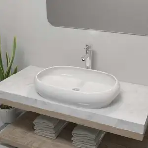 Comparateur de prix : vidaXL Lavabo de salle de bain avec mitigeur Céramique Ovale Blanc