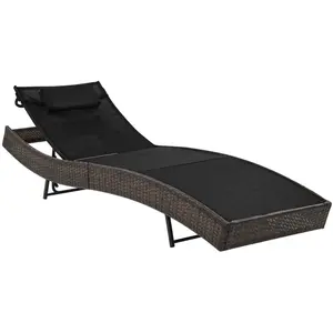 vidaXL Chaise longue avec oreiller Résine tressée Marron pas cher