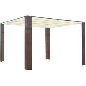vidaXL Tonnelle avec toit Résine tressée 300x300x200cm Marron et crème pas cher
