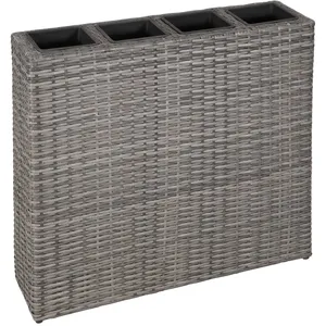 vidaXL Lit surélevé de jardin avec 4 pots Résine tressée Gris