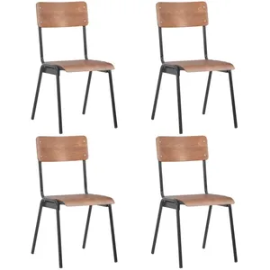 vidaXL Chaises à manger lot de 4 marron contreplaqué solide et acier pas cher