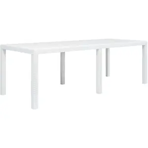 Comparateur de prix : vidaXL Table de jardin Blanc 220x90x72 cm Plastique Aspect de rotin
