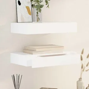 Comparateur de prix : vidaXL Étagères murales avec tiroirs 2 pcs Blanc 48 cm