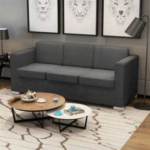 vidaXL Canapé à 3 places Tissu Gris foncé pas cher