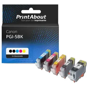 Comparateur de prix : PrintAbout Cartouche compatible Canon PGI-5BK - 5 couleurs - Multipack