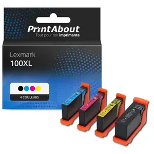 PrintAbout Cartouche compatible Lexmark 100XL (14N1068E) - 4 couleurs - Grande capacité - Multipack pas cher