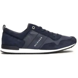 Tommy Hilfiger Homme Baskets en daim emblématiques en cuir, Bleu pas cher