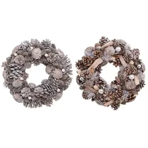 Set de 2 couronnes de l'Avent décoration Noël pommes de pin 32cm pas cher