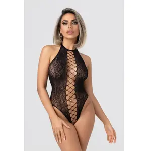 Christine - Noir Open Crotch Bodysuit pas cher