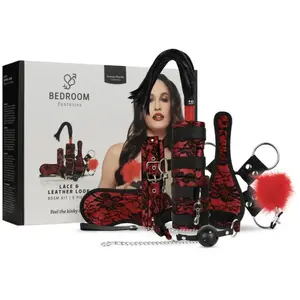 Bedroom Fantasies - Lace & Leather Look - Set Bondage 8 Pièces - Rouge