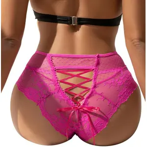 Christine Culotte de luxe en dentelle avec lacets - rose pas cher