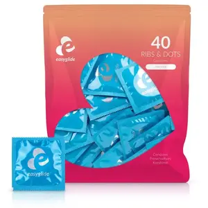 EasyGlide - Préservatifs nervurés et stimulants "Ribs and Dots" - 40 pièces pas cher