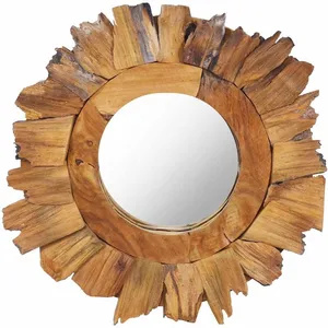 vidaXL Miroir mural 40 cm Teck Rond pas cher