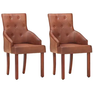 vidaXL Chaises à manger lot de 2 marron cuir de chèvre véritable pas cher