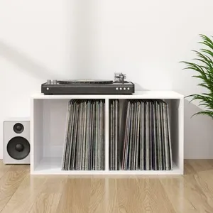 Comparateur de prix : vidaXL Boîte de rangement de vinyles Blanc brillant 71x34x36 cm