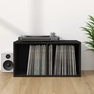 vidaXL Boîte de rangement de vinyles Noir 71x34x36cm Bois d'ingénierie pas cher