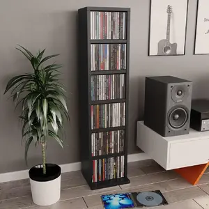 vidaXL Armoire à CD Noir 21x20x88 cm Bois d'ingénierie pas cher