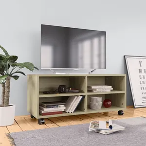Vidaxl meuble tv avec roulettes chêne sonoma bois d'ingénierie 800183 pas cher