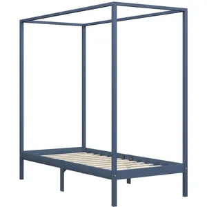 vidaXL Cadre de lit à baldaquin Gris Bois de pin massif 100 x 200 cm pas cher
