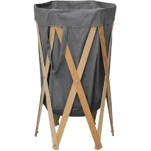 Comparateur de prix : vidaXL Panier à linge pliable Gris Bois et tissu