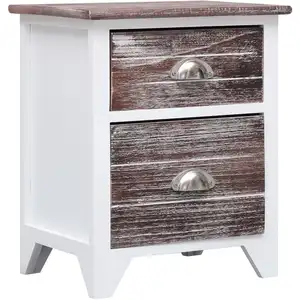 vidaXL Table de chevet Marron et blanc 38x28x45 cm Bois de Paulownia
