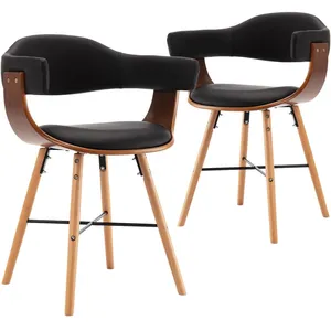 vidaXL Chaises à manger lot de 2 noir similicuir et bois courbé pas cher