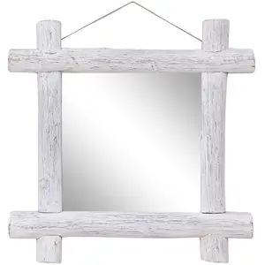 vidaXL Miroir à bûches Blanc 70x70 cm Bois de récupération massif pas cher