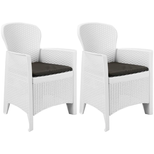 vidaXL Chaise de jardin 2 pcs et coussin Blanc Plastique Aspect rotin pas cher