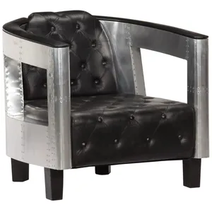 Comparateur de prix : vidaXL Fauteuil en style d'aviation noir cuir véritable