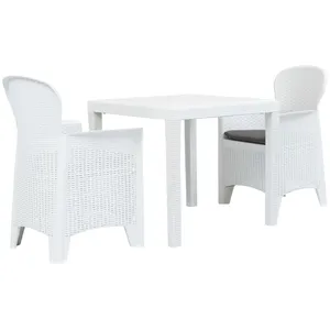 vidaXL Ensemble de bistro 3 pcs Plastique Blanc Aspect de rotin