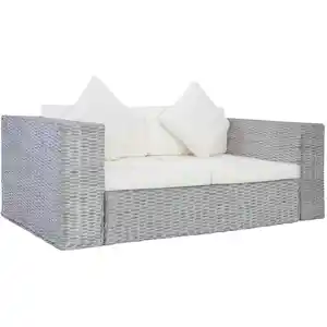 vidaXL Canapé à 2 places avec coussins Gris Rotin naturel