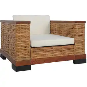 Comparateur de prix : vidaXL Fauteuil avec coussins Marron Rotin naturel