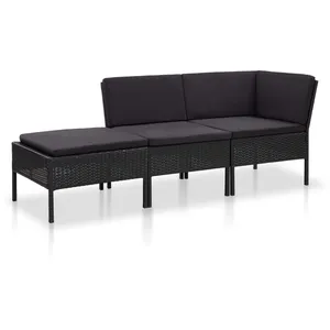 vidaXL Salon de jardin 3 pcs avec coussins Résine tressée Noir pas cher