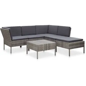 vidaXL Salon de jardin 6 pcs avec coussins Résine tressée Gris
