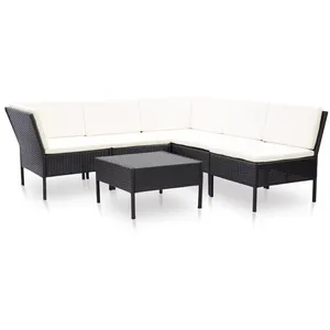 vidaXL Salon de jardin 6 pcs avec coussins Résine tressée Noir pas cher
