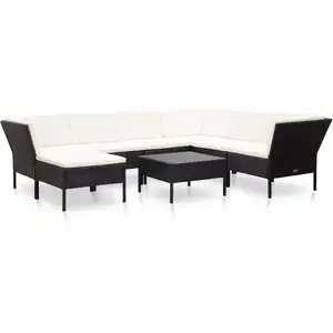 vidaXL Salon de jardin 8 pcs avec coussins Résine tressée Noir pas cher