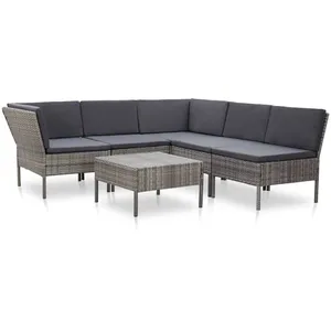 vidaXL Salon de jardin 6 pcs avec coussins Résine tressée Gris pas cher