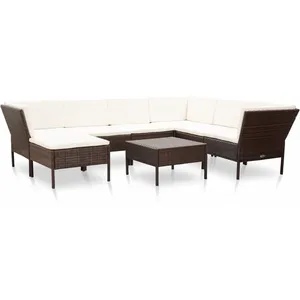 vidaXL Salon de jardin 8 pcs avec coussins Résine tressée Marron pas cher