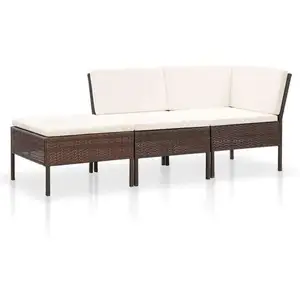 vidaXL Salon de jardin 3 pcs avec coussins Résine tressée Marron pas cher