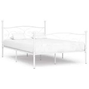 vidaXL Cadre de lit et sommier à lattes Blanc Métal 160 x 200 cm