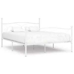 vidaXL Cadre de lit et sommier à lattes Blanc Métal 200 x 200 cm pas cher