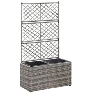 vidaXL Lit surélevé en treillis 2 pots 58x30x107cm Résine tressée Gris