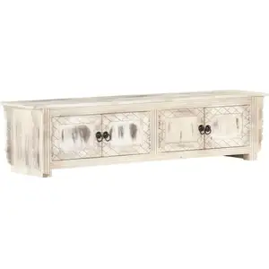Comparateur de prix : vidaXL Meuble TV Blanc 140x30x35 cm Bois massif de manguier