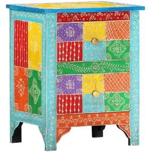Comparateur de prix : vidaXL Table de chevet peinte à la main 40x30x50 cm Bois de manguier